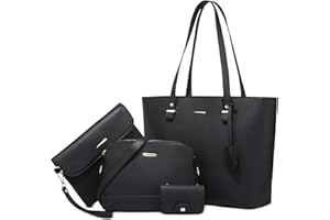 DORRISO Juego de Bolsos Mujer 4 Piezas — Bolso Grande de Hombro Tote PU Impermeable con Bandolera, Clutch y Monedero, Ideal para Trabajo, Universidad, Viaje y Fiesta Negro