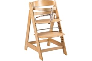 roba Chaise Haute Évolutive en Bois Naturel Sit Up Click - Hauteur Réglable par un Seul Clic - Certifiée EPH - de 6 Mois jusqu'à 50 kg - avec Barre de Sécurité
