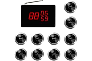 SINGCALL Drahtloses Restaurant-Service-Anrufsystem, kabelloses Pager-System, Einfache Paarung, Piepser für Restaurant/Bar/Krankenhaus/Hotel/Café, 1 Bildschirmanzeige Empfänger und 10 Ruftasten