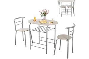 GIANTEX Set di 3 Pezzi da Giardino, Set Tavolo e Sedie, Tavolo con 2 Sedie, Set Mobili da Esterno, Ideale per Cucina, Balcone, Caffetteria, Giardino e Terrazza,Moderno (Grigio)