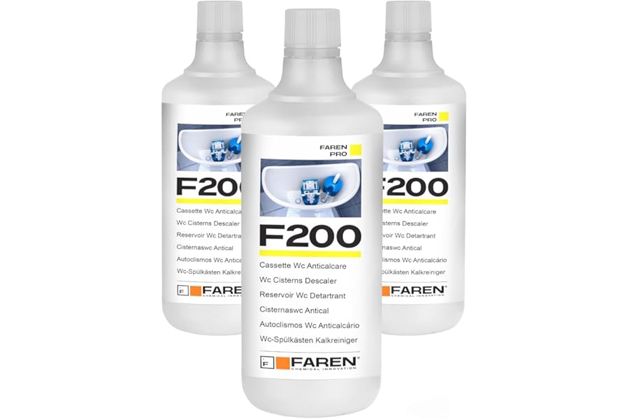 FAREN - F200 Descaler Descaler, Removes Limescale Incrustations from Drain Boxes, Safe on Plastics and Rubbers, Efficient and Economical, 1L (3)