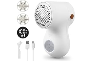 JIAABCHOMO Fabric Shaver, Electric Lint Remover, Bobble Remover for Clothes, Digital Display, Extra Blades, 3-Speeds