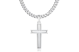 KRFY 925 Sterling Silver Cross Necklace for Men Women with 5mm Stainless Steel Diamond-Cut Solid Curb Cuban Link Chain Necklace 18K Gold Plated Large Beveled Edge Cross Necklace Jewelry 18-30 Inches