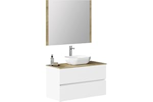 Baikal Conjunto de Mueble de baño Duo, Incluye Lavabo. Mueble Suspendido en Pared con Lavabo cerámico. Varios Acabados y Medidas. Mueble MONTADO.