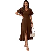 Shasmi Girl's & Women's Pleated Midi Dress with Flutter Sleeves | V-Neck Western Dress for Women | Elegant A-Line Summer Outf
