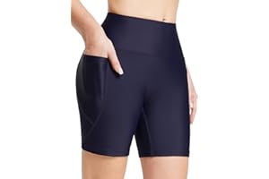 BALEAF Damskie szorty kąpielowe UPF50+, odporne na działanie chloru, wysoka talia, spodnie do pływania, z kieszeniami