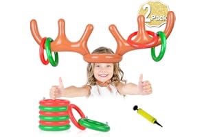AniSqui 2 Set Inflatable Reindeer Antler Game, Reindeer Ring Toss, Family Christmas Party Games