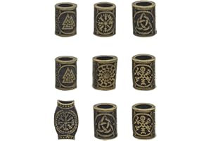 TUKEVA 9 Pièces Perles Barbe Viking Bijoux de Cheveux Viking en Perles Bijoux Cheveux Tresse pour DIY Accessoires Cheveux Tresses Décoration Hommes Femmes (bronze antique)