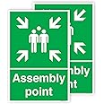 Pack of 2 Fire Signs Self Adhesive Waterproof Stickers (300 x 100 mm) Fire Assembly Point Sign Outdoor for Hospitals, Malls & Schools Sara Prints®