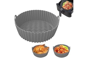 OUOQI 20cm Air Fryer Silicone Pot,Wiederverwendbar Air Fryer Accessories,Antihaft Universal Luftfritteuse Matten,Silicone Air Fryer Basket,Silikon airfryer Air Fryer,Heissluftfritteuse Silikon Backblech