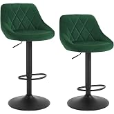 WOLTU 2 x Velvet Bar Stools Adjustable in Height, Dark Green | Backrest, Dining Room, Living Room and Cafeteria