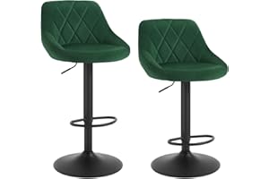 WOLTU 2X Taburete de Bar con Respaldo Terciopelo Regulable en Altura Verde Oscuro BH219dgn-2