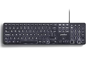 Perixx PERIBOARD-331 Teclado Full-Size USB retroiluminado con Cable - Teclas de Tijera Tipo X - Retroiluminación Blanca - Negro - QWERTY Español