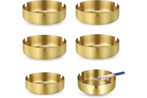 Huiguli 6 Cendriers à Cigarettes en Acier Inoxydable pour Cigarettes, Cendriers Portables Ronds en Métal pour Intérieur et Extérieur, Maison, Bureau, Terrasse, Table, Balcon, Couleur Or