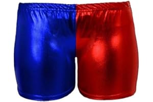 Unbranded Mädchen Metall Wet-Look Hot Pants Folie Shorts glänzend Halloween Party Rot und Blau Disco Shorts (Alter 13, Rote & Blaue Kurze Hose)