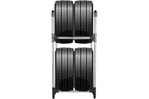ARIIKON Reifenregal für 4 Reifen oder Felgen, 2 Ebenen Reifenständer aus Edelstahl, Garagenregal 57,2 x 37,3 x 114,6cm, Platzsparend Lagerregal für Garage, Keller, Werkstatt, Grau+Silber