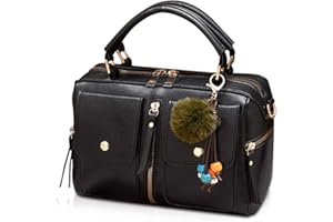 NICOLE & DORIS NICOLE&DORIS Women Handbags Pompon Bag Fashion Style Zipper Shoulder Bag Ladies Tote Crossbody Bag PU Leather Small Square Bag