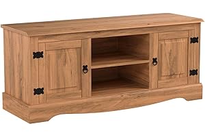 Amazon Basics Corona TV Cabinet, 2 Door 1 Shelf, Solid Pine Wood, Brown, 40 cm D x 120 cm W x 51 cm H (Previously Movian brand)