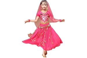 Ketamyy Filles Printemps Et Été Jupe Danse du Ventre Enfants Danse Indienne Vêtements Deux Pièces avec Accessoires