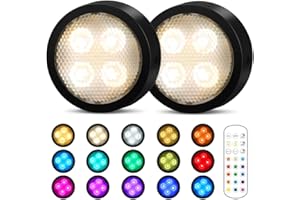 Onumii LED Sans Fil Lampe de placard, Adhesive Spot LED à Pile avec Telecommande Couleur rgb Lumiere pour Armoire (Lot de 2 Noir)