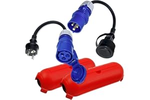IntuiFlex Adaptateur CEE Schuko Fiche Coupleur Boîte de Protection Set - 2X Adaptateur Prise Camping Car pour Bateau Camping-Car Caravane - Câble H07RN-F 3x2,5mm² 230V 16A IP44