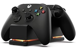 PowerA Dual Charging Station for Xbox X|S and Xbox One Wireless Controllers, 1 x Dual Controller Dock for Snap-Down Charging with LED colour Changing Indicator, 2 x Rechargeable Battery Packs - Black