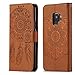 Produktbild HUDDU Braun Schutzhülle für Samsung Galaxy S9 Hülle Retro Dream Catcher Embossed Flip Handyhülle Slim Leder Tasche Wallet Case Cover Ledertasche im Bookstyle mit Kartenfach Magnetverschluss Stand Wrist Strap Brieftasche Etui Handytaschen für Samsung Galaxy S9 Klapphülle