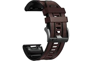 YOOSIDE QuickFit skórzany pasek 26 mm do zegarka Garmin Fenix 7X Solar/ Fenix 6X Pro / Fenix 5X, prawdziwa skóra z silikonową wyściółką, miękki, odporny na pot pasek do zegarka Enduro, Tactix Delta