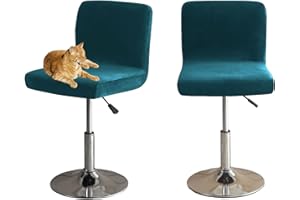 HOMECOVER Coprisedia Da Bar Con Schienale, Elastico Velluto Tessuto Copriseduta Per Sgabelli Da Bar Rimovibili Schienale Basso Girevole Coprisedie-turchese-2 pezzi