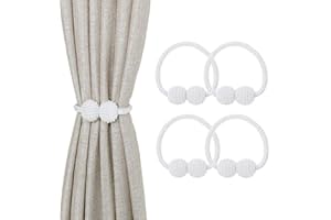 HONGP Magnetic Curtain Tie Backs, 4PCS Magnetic Curtain Clips Rope Curtain Holder Buckles Small Bead Curtain Buckle Clips Rope Holders for Home Office Hotel Window Decoration (White)