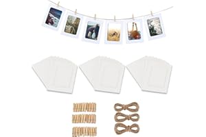 APKOL 30 Piezas Marco de Fotos de Papel Kraft, 15,2 x 11,5 cm Marco para Colgar en Pared, Marco de Fotos de Papel de Bricolaje con 6M Cuerda + 30clips para Decoración del Hogar(Blanco)