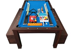 ELITESHOPPING Table de Billard 7 Pieds Bleu Convertible avec banquettes – Theti