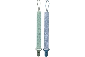 Nuby Pacifinder Baby Pacifier Clip - (2-Pack) - Pacifier Holder Clip with Convenient Hook Loop - Blue Dots and Green Dino