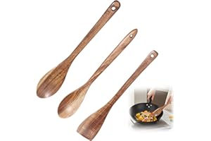 RIENAN 3 drewniane łyżki do gotowania, trwałe, drewniane łyżki do gotowania, duża łopatka do patelni, nadaje się do mycia w zmywarce, z drewna, nadają się do mieszania i gotowania w kuchni.