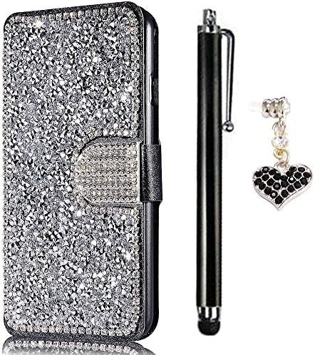 iPhone 6S Phone Wallet, Back Shell for iPhone 6,Bonice PU leather Flip Folio Stand Features Cover Scratch Resistant Organizer Walllet Shiny Shimmering Crystal Rhinestone Bling Phone Wallet Magnetic Closure Card Slots Women Purse TPU Protective Case with Anti-dust Plug and Stylus Pen for iPhone 6/6S 4.7 inches - Silver