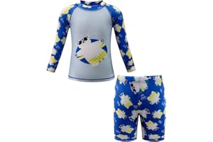 ADUYA Boys Swimming Costume Two Piece Swimsuit Set Rash Guard Trunks Swimwear Kids Swimming Pool Bathing Suit