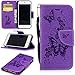 Produktbild Lonchee iPhone 7 (4,7 zoll) Wallet Tasche Brieftasche Schutzhülle , geprägten Prägung Muster Design Hochwertige PU Leder Folio Tasche Case Hülle im Bookstyle mit Standfunktion Kredit Kartenfächer Abnehmbare Handschlaufe(lila Schmetterling Prägung)