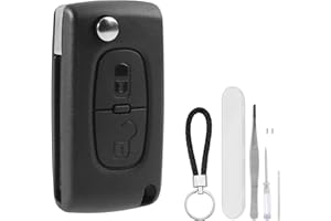 DXiongW 2 Tasten Auto Schlüssel Gehäuse CE0523 VA2 Kompatibel mit Peugeot 207 307 308 407 408 607 und Citroen C2 C3 C4 C5 C6 C8 Xsara Fernbedienung Klappschlüssel Ersatzgehäuse mit Schlüsselanhänger