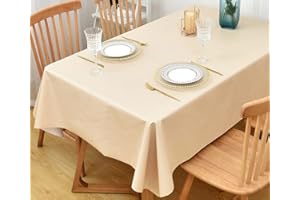 Yofori Table Cloth Wipe Clean Cream Wipeable Tablecloth PVC Waterproof Table Cover Plastic Table Protecter for Kitchen Outdoor (137x220cm, Cream)