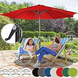 Miadomodo Parasol Octogonal - Protection UV 30+, Polyester, Manivelle, Tailles (Ø 2,5/3/3,5 m) et Couleurs au Choix - Parasol de Jardin, Terrasse, Balcon (Ø 3 m, Rouge)