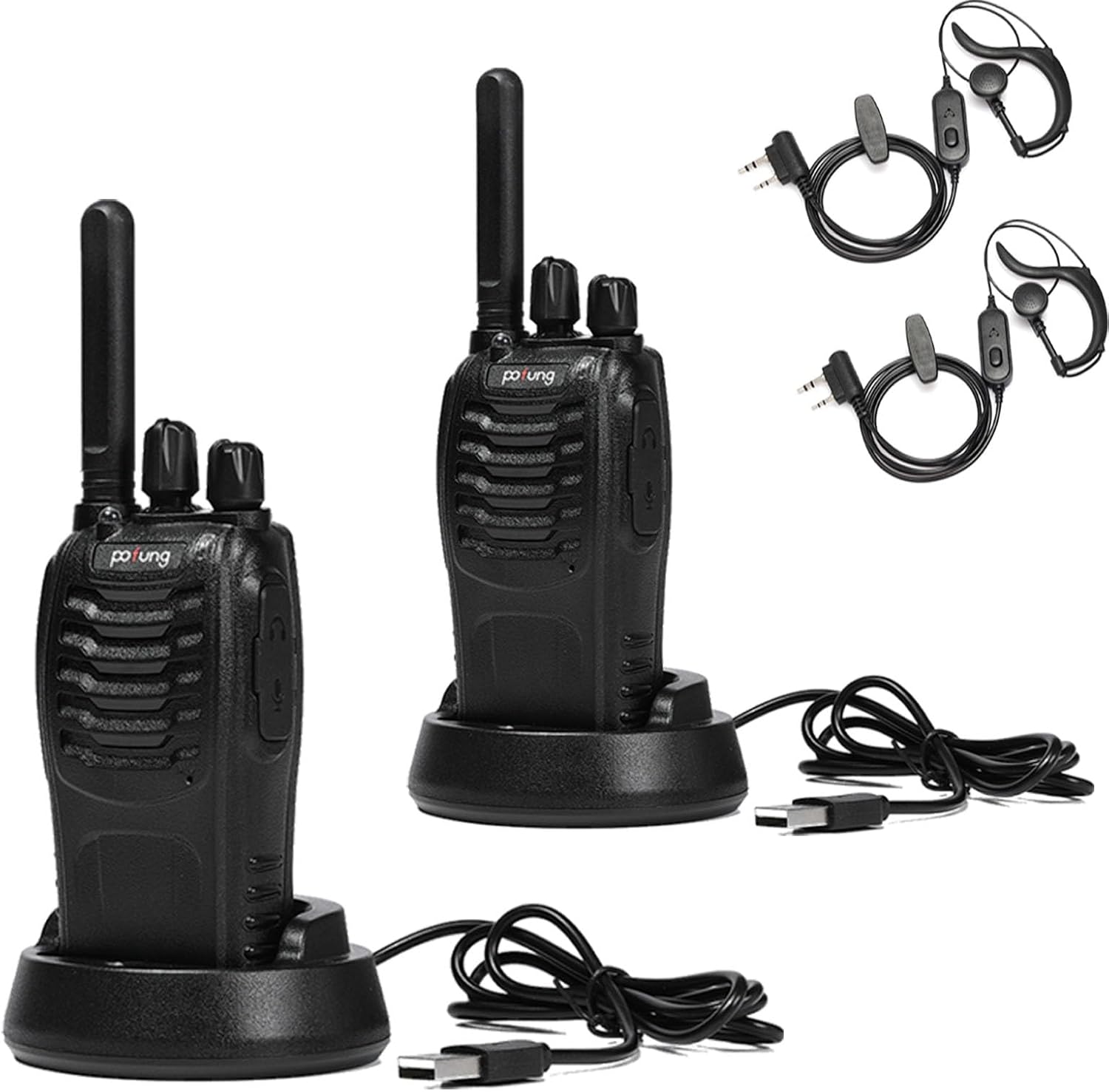 Walkie Talkie Profesional Pofung PT88E,PMR446 Licencia Libre Radiocomunicación 16 Canales Walkies 1500mAh Radio Largo Alcance,con VOX Flashlight para Hotel Restaurante y Negocios (Negro, 2 Piezas)
