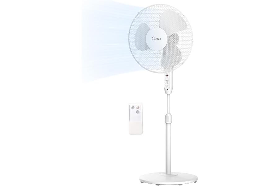 Midea MFS400M0APW0 40W Adjustable Height Quiet Fan with Remote Control 3 Speed Levels, 85° Oscillation, Adjustable Height from 1.1 to 1.3 m, White
