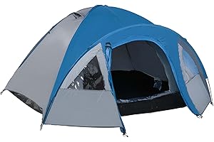Outsunny Tente de Camping familiale 4-5 Personnes Tente dôme étanche légère, ventilée Facile à Monter Double Porte et fenêtres dim. 3L x 2,50l x 1,30H m Fibre Verre Polyester Bleu Marine