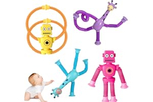 RHQFDM 4 Stück Teleskop Saugnapf Giraffe Roboter Pop Tube Sensorisches Spielzeug - Lustiges Spielzeug Zum Schnellen Gewinnen Der Aufmerksamkeit Von Kindern