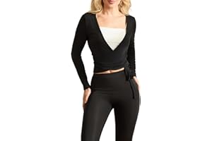 LYSINK Women Cross Wrap Tie Tops Long Deep V Neck Solid Color Slim Fit T-Shirts Yoga Pilates Ballet Workout Tops