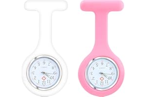 CNCEDI Nurse Watch, 2PCS Nurses Fob Watch Brooch with Pin for Women, Silicone Health Care Pocket Watches for Nurses Doctors Paramedic, Infection Control Design, Pink and White