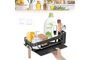LPAMABA Spülbecken Organizer Hängend Spülorganizer Küche Spüle Organizer Wand Sink Organizer Schwammhalter Spülbecken Caddy Organizer ohne Bohren Klebstoff Haken Stäbchenhaltern Ablaufwanne Schwarz