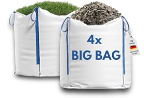 Jarlus Big Bag – 4x Premium Säcke für Bauschutt, Gartenabfälle, Holz, Sand, Erde, Grünschnitt, Weihnachtsgirlande – 90x90x90cm 1.000kg mit 4 Hebeschlaufen für Transport – Gewebesack stabil (4 Stück)