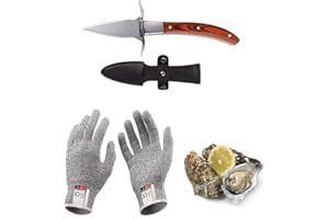 Kaqisen Oyster Knife Oyster Shuck Set Oyster Opener Resistente al taglio e guanti per cozze o formaggio a pasta dura Manico in legno adatto Acciaio inossidabile (Medio/M)