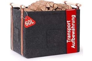 Pynhoklm® Kaminholzkorb 60L Holzkorb für Kaminholz 4mm dicker Filzkorb Brennholzkorb Kaminkorb mit Holzgriff Feuerholzkorb Korb